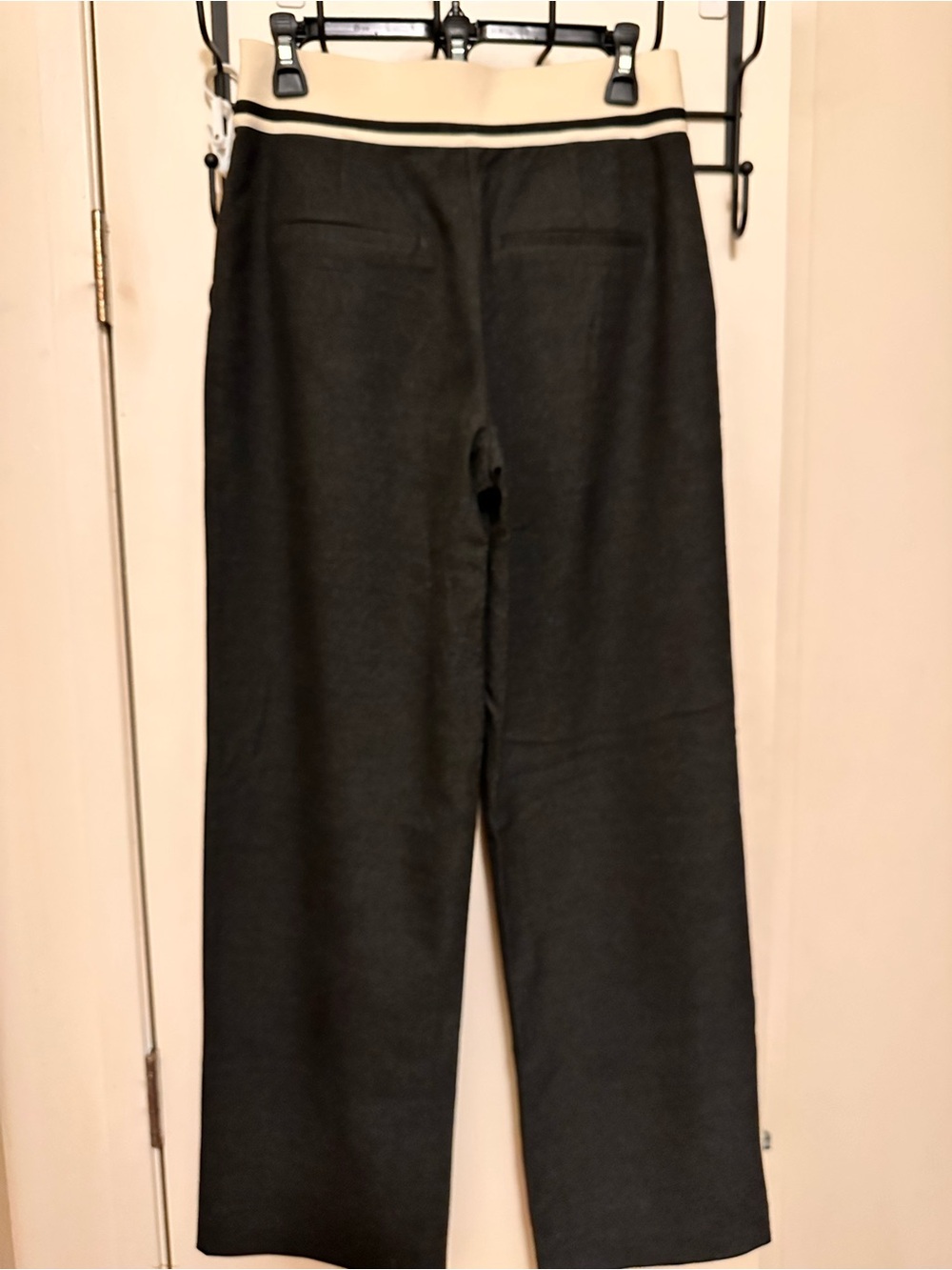 Zara Black Wide-Leg Knit Trousers with Cream Waistband